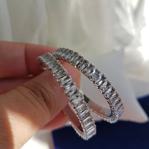 Swarovski Elements Platinum Plated Large Baguette Hoop Earrings NEW - Picture 12 of 17